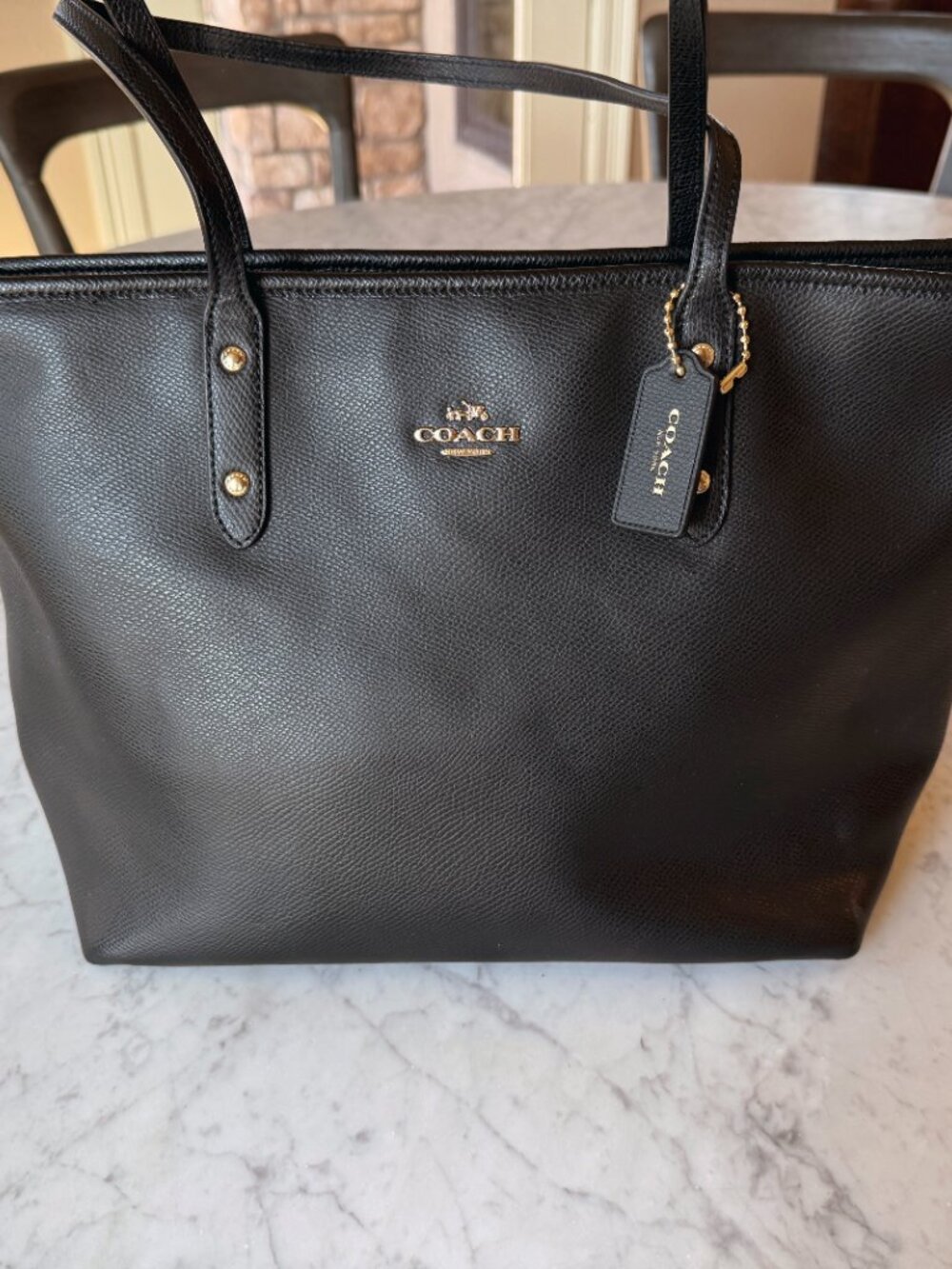 Coach City Zip Tote F36875 | Black Crossgrain Leather | Gold Hardware